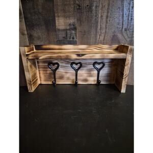 Handcrafted wooden heart coat rack with shelf